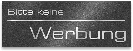 Metzler Edelstahl Briefkastenschild Bitte keine Werbung - Eisenglimmer DB 703 Pulverbeschichtet matt - Türschild mit selbstklebender Rückseite - Größe: 8,5 x 3 cm