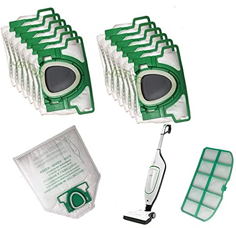 12 Microvlies Staubsaugerbeutel, 5 lagig, Allergiker geeignet, Premuim Qualität geeignet Vorwerk Kobold VK 200 + 1 Motorschutzfilter/Hepa