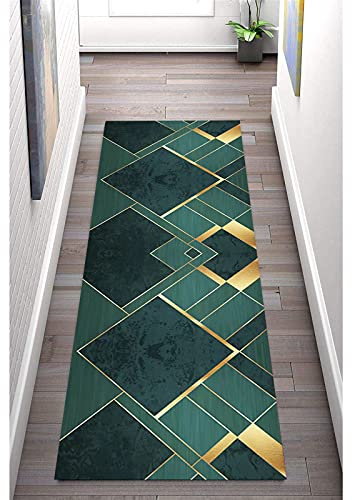 LIHY Läufer Teppich für Flur Indoor rutschfest Grün 80×250cm, Waschbar Polyester Langer Teppich für Küche Wohnzimmer, Breite 60cm/ 80cm/100cm/ 120cm