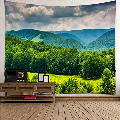 Banemi Teppich Deko, Retro Wandbehang Grün Schöner Wald Polyester Wandteppich Home Decor Wandteppiche Wandkunst für Zimmer 350x256CM