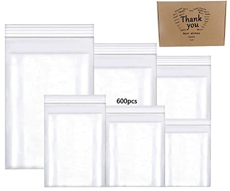 newlng 600pcs Small Plastic Bags Sealable Small Bags Grip Seal Bags Mixed Size Resealable Clear Plastic Bags Small Bags Plastic Ideal for Storage Jewellery Medicine Samples Seeds Coins