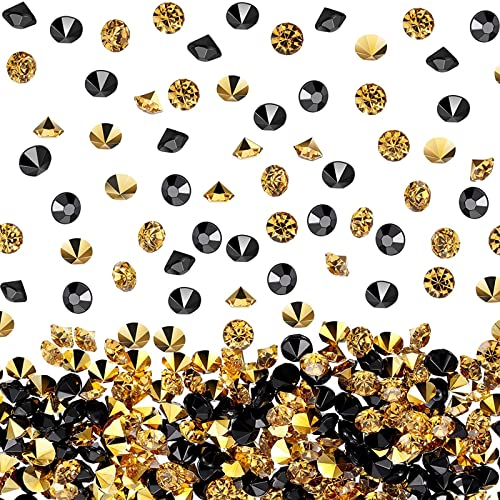PLATEYTR 10000 Klar Hochzeit Tisch Streukonfetti Kristalle Acryl Diamanten Strass für Hochzeit, Streudeko Diamanten, Tischdeko Diamanten, Party(Gold und Schwarz, 4 mm)