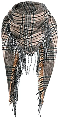 Durio Schal Damen Winter Dreieckstuch Herbstschal Schal Weich Deckenschal Kaschmir Tuch Elegant Mit Fransen Gelb Schwarz Kariert Einheitsgröße