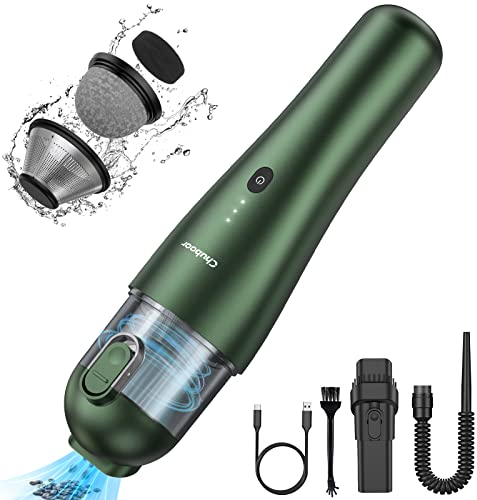 Chuboor Handstaubsauger Akku, Handstaubsauger 7500Pa Mini Staubsauger mit 3x2000mAh Akku Handstaubsauger und Dreifachfilter Laufzeit 25 Min Aufladbar, für Zuhause/Büro/Auto/Tierhaare (Grün)