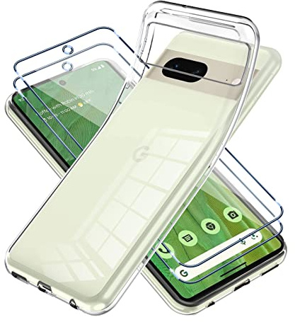 Vauki Coque pour Google Pixel 7 avec Verre Trempé Protection écran 2 Pièces,Housse Etui Silicone TPU Souple Transparente Film Protection,Antichoc Case pour Google Pixel 7 6.3