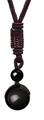 Uarein Natural Crystal Pendant Necklaces for Women Men 16MM Black Obsidian Amethyst Tiger Eyes Stone Necklaces with Adjustable Braided Rope Cord Lucky Blessing Chakra Jewelry Gifts, Crystal, crystal