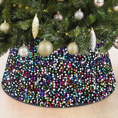 FOTSHARER Weihnachtsbaum-Halsband, 60 cm, glänzender Regenbogen-Baumrock-Ring für Urlaub, Party, bunte Meerjungfrauen-Baumabdeckung, personalisierte Weihnachtsbaum-Halsbänder für künstliche Bäume,