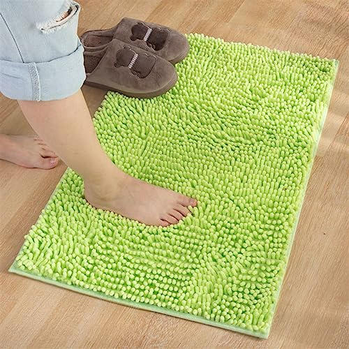 Reyox Badematte Hochflor Chenille rutschfest Vorleger Waschbar Badteppich Badezimmer Wasserabsorbierenden Apfelgrün 70 x 140 cm