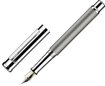 Otto Hutt Design 04 Fountain Pen with Steel Nib in Silver, Caps and Metal Parts Made of Brass with Highly Polished Platinum, Nib Size: EF, 038-20249