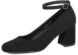 QUEEN HELENA Décolleté Scarpe con Tacco Chiuse Eleganti con Cinturino Donna ZM9502 (Nero, Numeric_38)