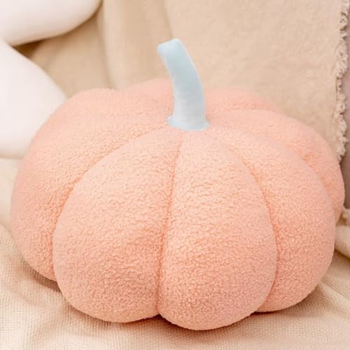 Bettschlange Kürbis Kissen, 3D Kürbis Deko, Halloween Plüsch Kürbis Kissen Gemütliche Herbst Gefüllte Zierkissen für Erntedankfest Weihnachten Schlafzimmer, Stuffed Plush, Rosa, 30cm