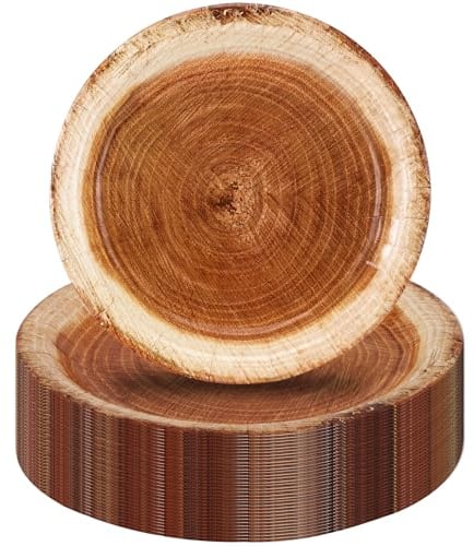 CEILIWEN Lot de 50 assiettes en carton à grain de bois rustique jetables de 22,9 cm (grain de bois 01)