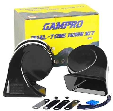 GAMPRO Hupe Autohupe Laut 130dB, Hörner Signalhorn für 12v Pkw Lkw Wohnmobile Motorräder Schiffe E-Bikes,2 Stück Trumpet for Any 12V Vehicles Trucks Lorrys Trains Boats Cars (G160168)
