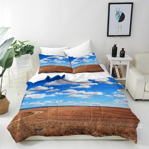 ANHOPE Western Bauernhof Feld Wolke Bettwäsche Set Weich Microfaser Bettbezüge mit Reißverschluss 3 Teilig Bettbezug 135x200 cm & 2 Kissenbezug 50x70 cm Ganzjahres Bettdeckenbezug Set