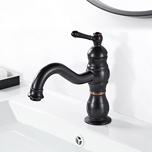Coleniny Robinet Lavabo Noir Rétro, Pivotant à 360° Robinet Salle Bain, Monocommande Mitigeur Lavabo en Laiton, Rétro Robinets de Lavabo avec Chaude et Froide Réglable, 3/8'' Installation Standard