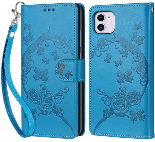 KENHONER Custodia per iPhone 11 Cover, Blu | Portafoglio in Pelle PU Retro, Antiurto Flip, Slot per Schede, Funzione Stand, Chiusura Magnetica