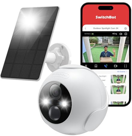 SwitchBot Drahtlose Sicherheitskamera Kit, 2K Außenkamera mit Solarpanel, ununterbrochene Überwachung für Haussicherheit, Farbnachtsicht, AI Mensch/Tier Bewegungserkennung, Alexa kompatibel, WiFi 2.4G