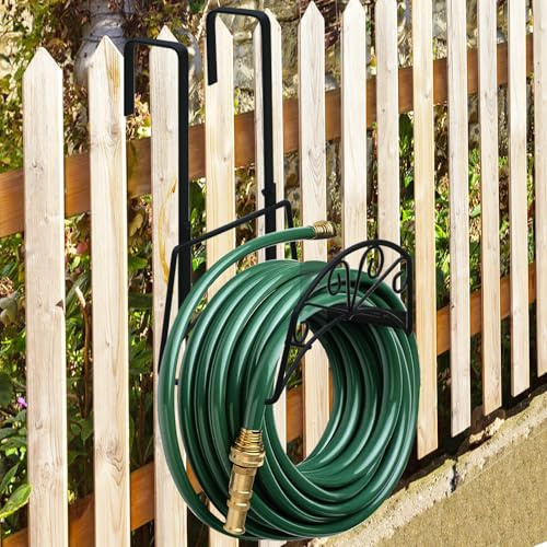 MINGFANITY Gartenschlauchhalter für den Außenbereich, zum Aufhängen über Tür und Zaun, hält bis zu 45 m, Schwarz