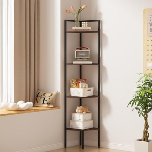 Outhis Corner Shelves 4 Tier Corner Shelf with Metal Frame 54 Ladder Corner Bookshelf,Tall Corner Shelving Stand for Bedroom Living Room Office Small Place, TC-002A