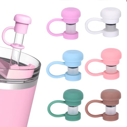 Pwocvoe 6PCS Straw Covers,Reusable Silicone Straw Cap,Straw Lid,Cute Straw Topper Protector Cover, Straw Covers Cap,Straw Protective Covers Soft Silicone Dust-Proof and Leak-Proof for Stanley Cups