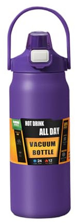 SUIOPPYUW Taza de agua con pajita y tapa, botella de agua aislada, tapa elegante a prueba de fugas, botella de agua más fría con asa, Idea de regalo, púrpura, 1500ml