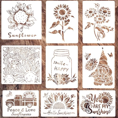 Yosugar 9 Stück Malschablone Sonnenblumen Sommer Blumen Wiederverwendbar | Fröhliche Motive für Grußkarten, Wandschmuck, Stoffdruck, Gartendekoration oder als kreatives Geschenk für Kunstliebhaber