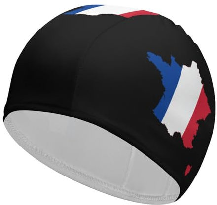 Bonnet de bain avec drapeau de la France pour homme et femme - Bonnet de bain confortable et durable