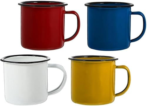 Theaque Set di 4 tazze da caffè smaltate da campeggio, stile vintage, per acqua, caffè, latte, per attività interne ed esterne