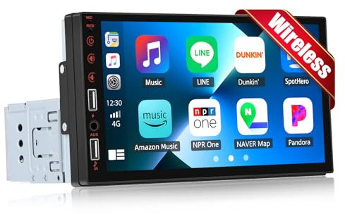 CAMECHO Wireless Carplay 7 Zoll Bluetooth Radio 1Din HD Touch Bildschirm Display Autoradio mit Android Auto Mirror Link FM Lenkradsteuerung AUX 2USB Unterstützung Rückfahrkamera +Mikrofon