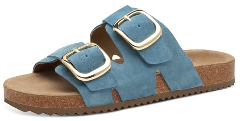 s.Oliver Damen Pantoletten aus Leder mit Schnallen, Blau (Denim), 39 EU
