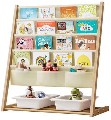 Libreria per Bambini a 4 Livelli in Tessuto,Scaffale cotone e lino per bambini da camera soggiorno, 69 x 33 x 75 cm facile da montare, Ideale per Organizzare e Contenere Libri (69 x 33 x 75 cm)