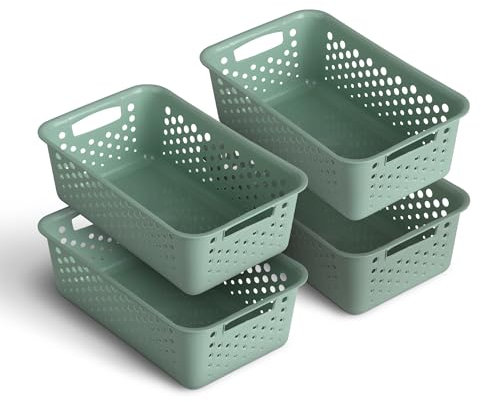 4 Stück Aufbewahrungskorb 2L mit Griffen - BPA-Frei - Organizer (25 x 16 x 8 cm/Grün) - Körbchen für Bad Küche Schlafzimmer, Haushaltskorb
