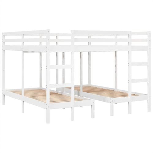 vidaXL Dreifach Etagenbett, Bettgestell mit Lattenrost Rausfallschutz, Bett für Kinder Jugendliche Erwachsene, Kinderbett Holzbett, Weiß 200x200/80x200cm Massivholz Kiefer