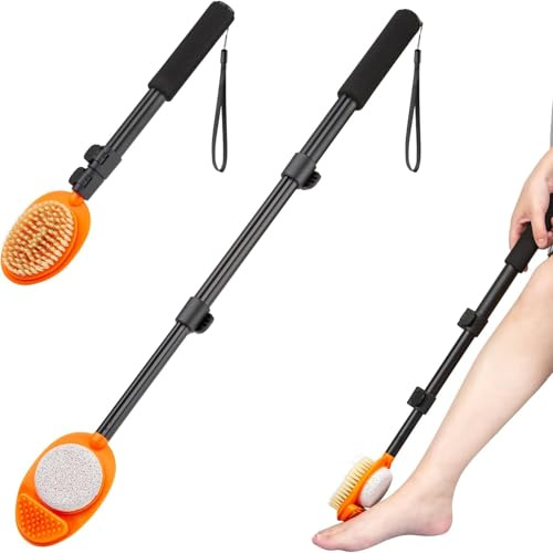 Fuß Scrubber mit Bimsstein, justierbarer Aluminiumrohr Griff, Füße tote Haut Entferner, Fuß Reinigungsbürste für Senioren, ältere, behinderte Männer und Frauen