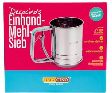 DECOCINO 35033 Setaccio per Farina Menta, Acciaio Inossidabile 18/8 Plastica