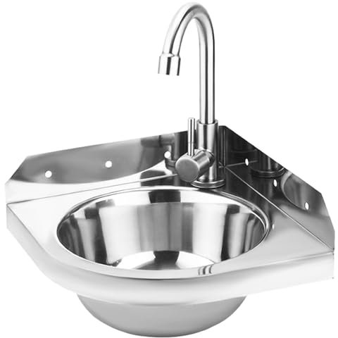 Generic Fregadero de Cocina Comercial de Esquina, Lavabo para Autocaravana, Montaje en Pared, Acero Inoxidable, 26 cm x 26 cm