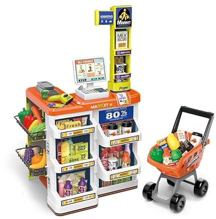 Serena & Jewel prétend Jouer épicerie pour Enfants supermarché Set Cosplay Store avec Panier d'achat pour Enfants Caisse enregistreuse pour Enfants Meilleurs Cadeaux pour Enfants