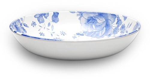 Wade WA967015BLU Blue Floral Pasta Bowl with Pale Blue & White Floral Pattern, Crafted from Earthenware, Made in Stoke-on-Trent, 22.5cm, Blue