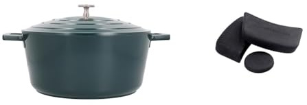 MasterClass 4L Hunter Green Casserole Dish with MasterClass Heat-Resistant Silicon Pan Handles and Lid Handle (3pc)