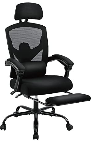 Sweetcrispy Büro-Computer-Schreibtisch Stuhl, Gaming-Stühle für Erwachsene, High-Back Mesh Rolling Swivel Reclining Stühle mit Rädern, Bequeme Lendenwirbelstütze, Bequeme Arme Schwarz