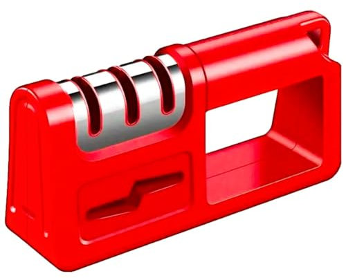 Professional Multifunctional Knife Sharpener, 3-Stage Sharpening System, Black 4 in 1 Knife/Kitchen Scissors Non Slip Base Grinder Whetstone Tungsten Diamond Sharpener. (Red)