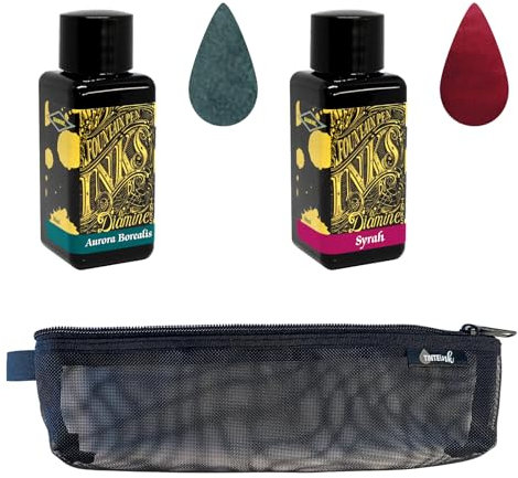 Diamine Flacons d'encre de 30 ml dans un étui en maille – Idéal pour offrir à vos collègues, votre famille, vos amis et les amateurs de papeterie – Couleurs au choix (violet impérial et gris Earl