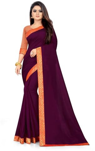 DENMOUS Viola & Arancione Solido Vichitra Silk Zari Saree - 1704204, Viola, Etichettalia unica