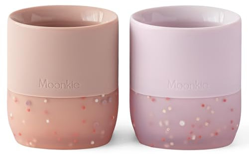 Moonkie Baby Cup, 2Pack Silicone Sippy Cups, Weaning Essential for 4M+, Weighted Base, BPA Free, with Capacity Markings, Training for Toddler 6-12 Months, 2oz(Blush/Soft Lilac)