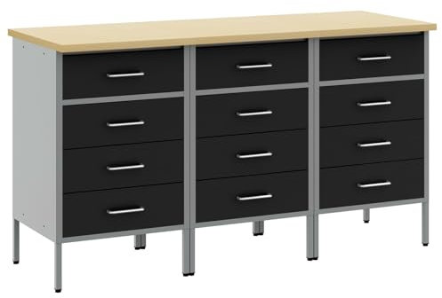 vidaXL Industrie-Werkstattschrank mit 4 Schubladen Schwarz Grau Stahl Lagerung für Garage Werkstatt Möbel Lösungen Organizer Werkzeug Schublade Stabil Zuhause