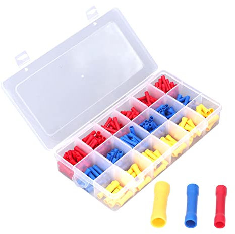 300Pcs Crimp Terminal Butt Connectors | Brass PVC Sturdy Wire Terminals for Automotive/Marine/Electrical | Insulated & Heat Tolerant (- 22°F to 154°F)