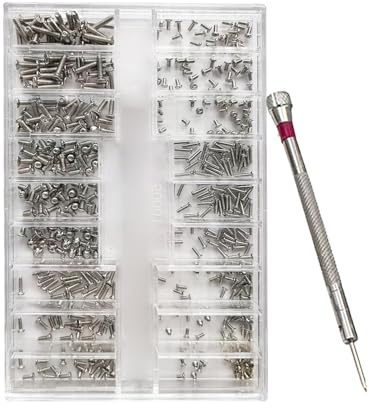 LZJPECES 500-teiliges silbernes Mikroschrauben-Reparaturset, 18-Größe, Edelstahl, winzige Schrauben mit Schraubendreher für Brillen, Uhren, Schmuck und Elektronik