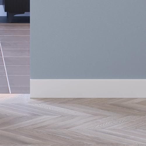 Porte Italiane, Battiscopa Filomuro Completo di Profilo in Alluminio da 8 cm, con Rivestimento in MDF Idro Resistente all'Acqua, Bianco