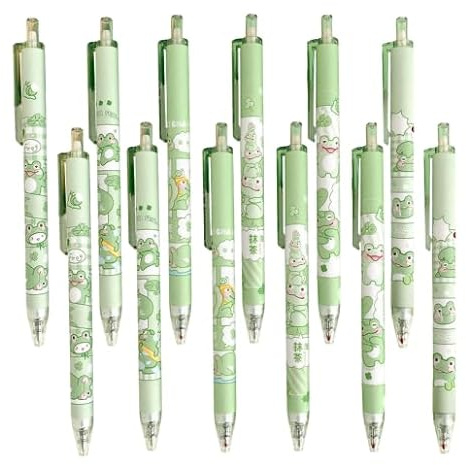 HSYWSH 12pcs Frog Retractable Pens Gel Pen Set Frog Gel Pen Cartoon gel pen Kawaii Gel Pens Black Ink Pens Novelty Pen School Supplies Funny Office Stationery Gifts (Black 0.5mm) (green)