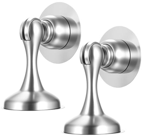2 Stk Edelstahl Magnet Türstopper mit Klebe- und Schraubbefestigung | Magnetischer Türaufhalter für Wand- und Bodenmontage zum Türfeststellen